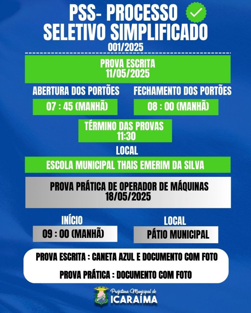 PROVAS - PSS - PROCESSO SELETIVO SIMPLIFICADO 001/2025